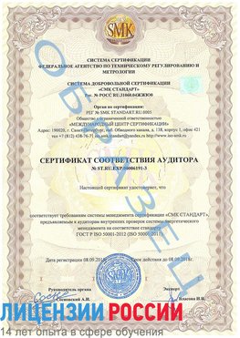Образец сертификата соответствия аудитора №ST.RU.EXP.00006191-3 Ступино Сертификат ISO 50001